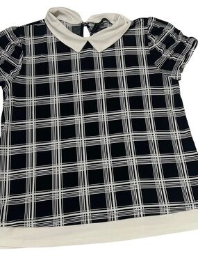 Girls Black & White Plaid Peter Pan Collar Top